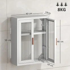 Homcom Armoire murale métal salle de bain étagère 2 portes acrylique cannelé 40 x 14 x 50 cm blanc doré