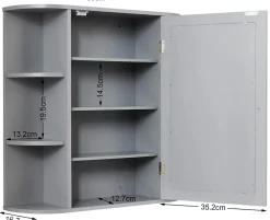 Giantex Armoire Murale pour Salle de Bain 10 Etageres avec Miroir Plusieurs Tablettes de Differentes Tailles 65 x 17 x 63CM Gris* Meuble De Salle De Bains Faible Profondeur|Armoire De Salle De Bains