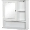 kleankin Armoire murale salle de bain armoire à glace placard de rangement toilettes 1 porte niche + étagères latérales MDF blanc* Armoire De Salle De Bains