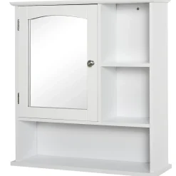 kleankin Armoire murale salle de bain armoire à glace placard de rangement toilettes 1 porte niche + étagères latérales MDF blanc* Armoire De Salle De Bains