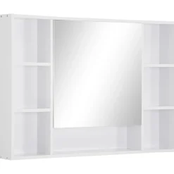 kleankin Armoire murale salle de bain avec miroir - 7 niches, étagère - 100 x 15 x 70 cm - MDF blanc* Armoire De Toilette