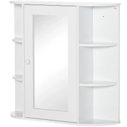 ProximaX Armoire murale salle de bain blanche avec miroir, 8 compartiments, meuble suspendu multifonction, 66 x 17 x 63 cm