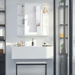 ProximaX Armoire murale salle de bain blanche avec miroir, 8 compartiments, meuble suspendu multifonction, 66 x 17 x 63 cm