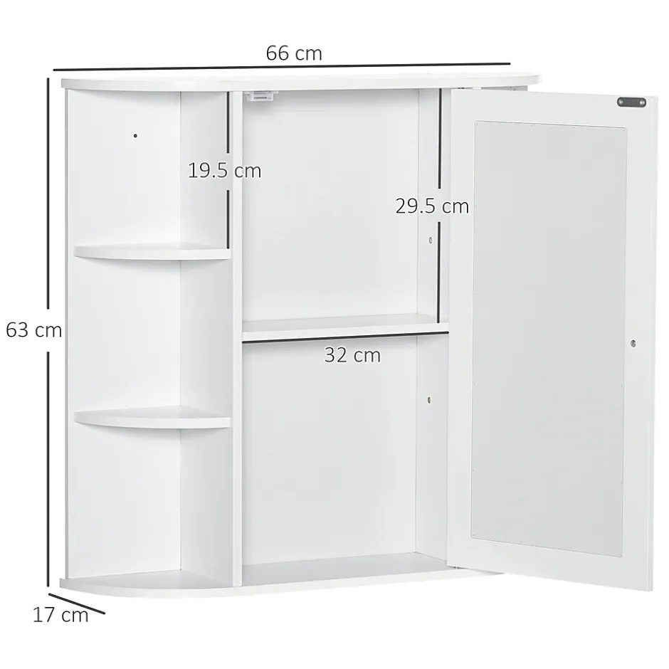 ProximaX Armoire murale salle de bain blanche avec miroir, 8 compartiments, meuble suspendu multifonction, 66 x 17 x 63 cm