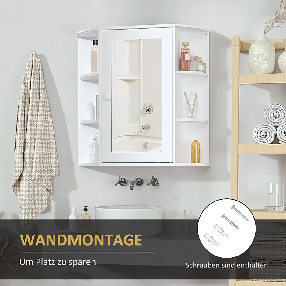 ProximaX Armoire murale salle de bain blanche avec miroir, 8 compartiments, meuble suspendu multifonction, 66 x 17 x 63 cm