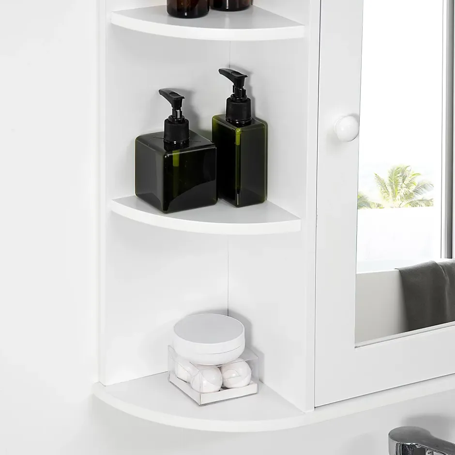 ProximaX Armoire murale salle de bain blanche avec miroir, 8 compartiments, meuble suspendu multifonction, 66 x 17 x 63 cm