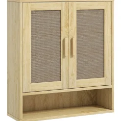 Homcom Armoire murale salle de bain WC style bohème - 2 portes, étagère, niche - effet rotin bois clair* Armoire De Salle De Bains