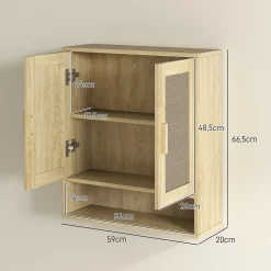 Homcom Armoire murale salle de bain WC style bohème - 2 portes, étagère, niche - effet rotin bois clair* Armoire De Salle De Bains