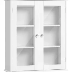 kleankin Armoire murale salle de bain 2 portes vitrées 2 étagères 55 x 20 x 65 cm blanc* Armoire De Salle De Bains