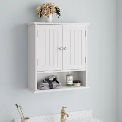ProximaX Armoire murale salle de bain blanche à double porte, armoire à pharmacie avec étagères réglables, multi-usage