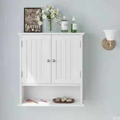 ProximaX Armoire murale salle de bain blanche à double porte, armoire à pharmacie avec étagères réglables, multi-usage