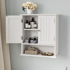 ProximaX Armoire murale salle de bain blanche à double porte, armoire à pharmacie avec étagères réglables, multi-usage