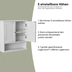 ProximaX Armoire murale salle de bain blanche à double porte, armoire à pharmacie avec étagères réglables, multi-usage
