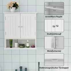 ProximaX Armoire murale salle de bain blanche à double porte, armoire à pharmacie avec étagères réglables, multi-usage
