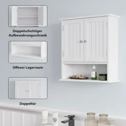 ProximaX Armoire murale salle de bain blanche à double porte, armoire à pharmacie avec étagères réglables, multi-usage