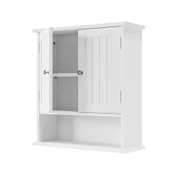 ProximaX Armoire murale salle de bain blanche à double porte, armoire à pharmacie avec étagères réglables, multi-usage