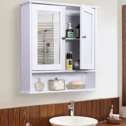 Homcom Armoire murale étagère salle de bain 56L x 13l x 58H cm double porte miroir étagère réglable MDF blanc* Armoire De Salle De Bains