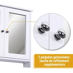 Homcom Armoire murale étagère salle de bain 56L x 13l x 58H cm double porte miroir étagère réglable MDF blanc* Armoire De Salle De Bains