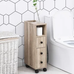 kleankin Armoire pour papier toilette - porte-papier toilette - 3 niveaux + sortie papier - aspect chêne clair