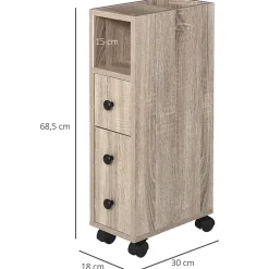 kleankin Armoire pour papier toilette - porte-papier toilette - 3 niveaux + sortie papier - aspect chêne clair