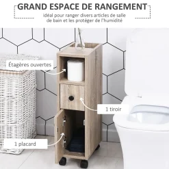 kleankin Armoire pour papier toilette - porte-papier toilette - 3 niveaux + sortie papier - aspect chêne clair
