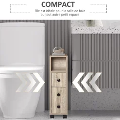 kleankin Armoire pour papier toilette - porte-papier toilette - 3 niveaux + sortie papier - aspect chêne clair