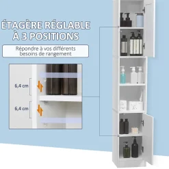 kleankin Armoire salle de bain, meuble de rangement colonne avec miroir, 2 portes, étagères réglables, 30x28x170cm, blanc* Colonne De Salle De Bains