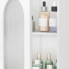 Giantex Armoire Salle de Bain,avec Porte en Verre Trempé Canne, au-Dessus des Toilettes avec Étagère Réglable pour Salon Buanderie, Blanc