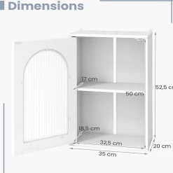 Giantex Armoire Salle de Bain,avec Porte en Verre Trempé Canne, au-Dessus des Toilettes avec Étagère Réglable pour Salon Buanderie, Blanc