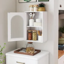 Giantex Armoire Salle de Bain,avec Porte en Verre Trempé Canne, au-Dessus des Toilettes avec Étagère Réglable pour Salon Buanderie, Blanc