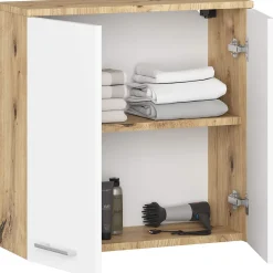 Akord Furniture Factory Armoire salle de bains AKORD FIN accr. au mur Chêne Artisan 60 cm 2 portes façade Blanche 2 étagères 60x22,5x60 cm* Armoire De Salle De Bains