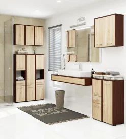 Akord Furniture Factory Armoire salle de bains AKORD FIN Meuble Haut Suspendue Wengé 60 cm 2 portes façade Chêne Sonoma 2 étagères 60x22,5x60 cm* Armoire De Salle De Bains|Meuble De Salle De Bains Faible Profondeur