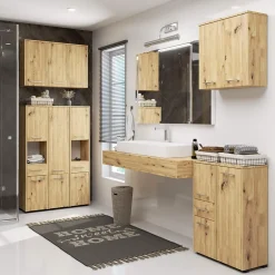 Akord Furniture Factory Armoire salle de bains AKORD FIN accr. au mur Chêne Artisan 60 cm 2 portes façade Chêne Artisan 2 étagères 60x22,5x60 cm* Armoire De Salle De Bains