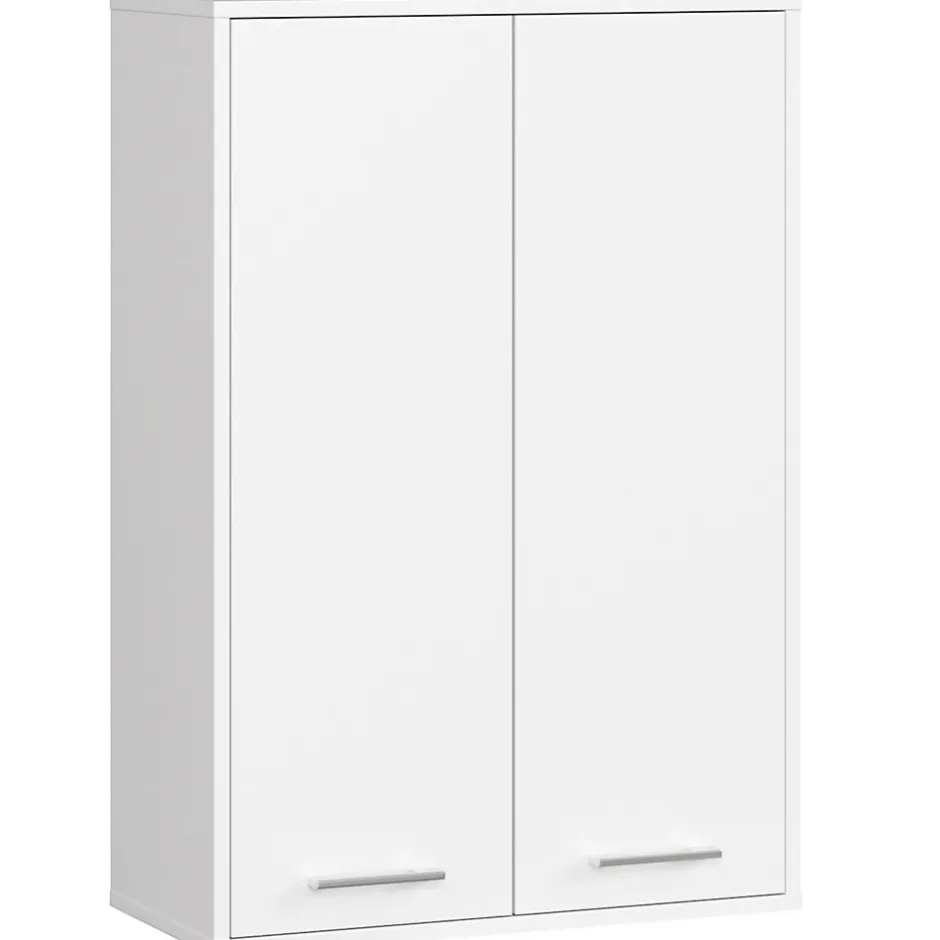 Akord Furniture Factory Armoire salle de bains suspendue AKORD FIN Blanche 64 cm 2 portes pleine Blanche 4 étagères 64x30x94 cm