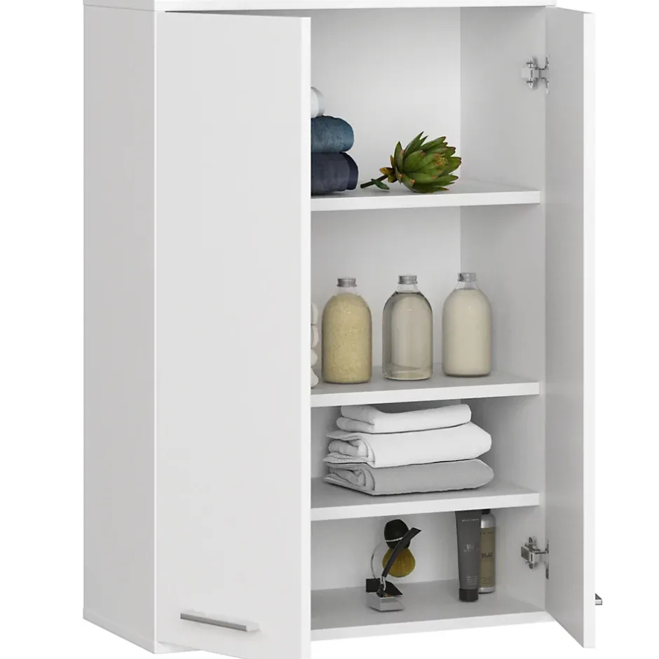 Akord Furniture Factory Armoire salle de bains suspendue AKORD FIN Blanche 64 cm 2 portes pleine Blanche 4 étagères 64x30x94 cm