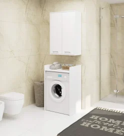 Akord Furniture Factory Armoire salle de bains suspendue AKORD FIN Blanche 64 cm 2 portes pleine Blanche 4 étagères 64x30x94 cm