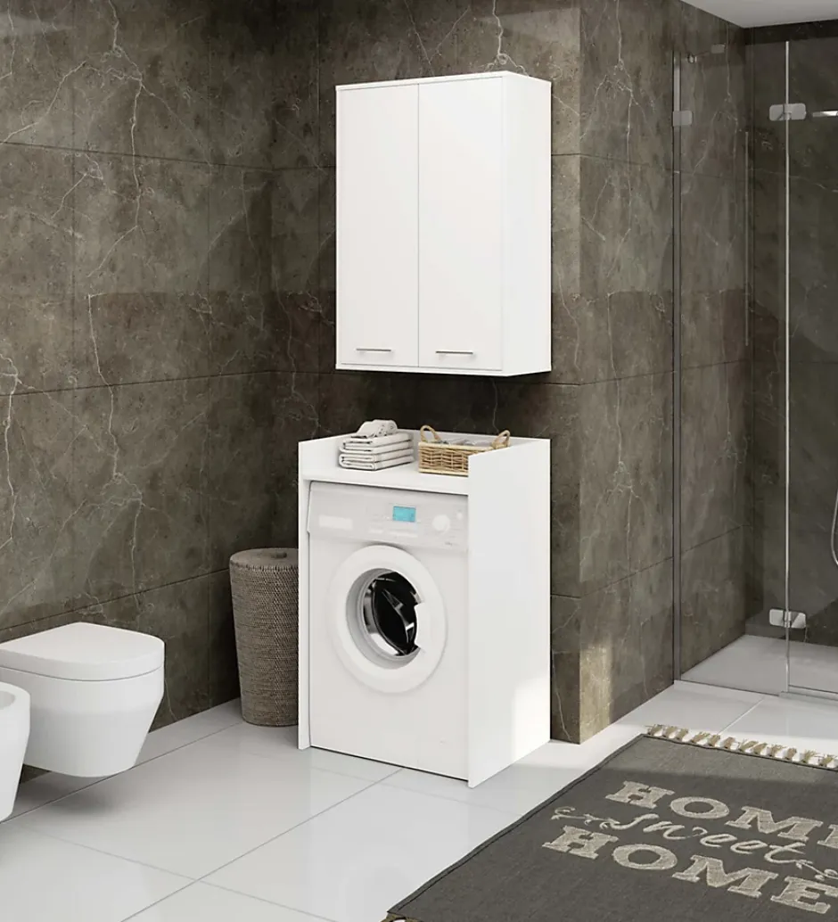 Akord Furniture Factory Armoire salle de bains suspendue AKORD FIN Blanche 64 cm 2 portes pleine Blanche 4 étagères 64x30x94 cm