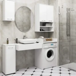Akord Furniture Factory Armoire salle de bains suspendue AKORD FIN Blanche 64 cm 2 portes pleine Blanche 4 étagères 64x30x94 cm