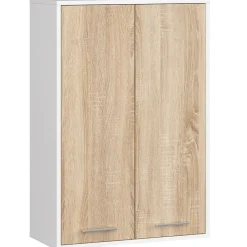 Akord Furniture Factory Armoire salle de bains suspendue AKORD FIN Blanche 64 cm 2 portes pleine Chêne Sonoma 4 étagères 64x30x94 cm