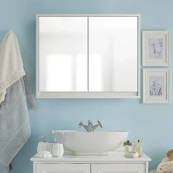 Giantex Armoire Toilette avec Miroir Murale, 2/3 Porte et 2/3 Etagères, Meuble à Miroir de Salle de Bain en MDF (56x14x45CM-2 Portes)