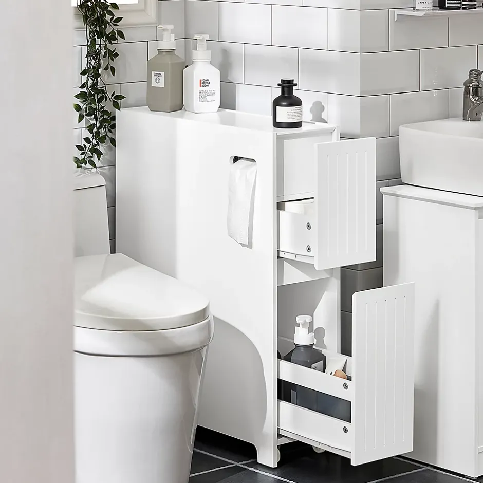 Sobuy Armoire Toilettes Compact, Meuble de Rangement Salle de Bain, BZR111-W,