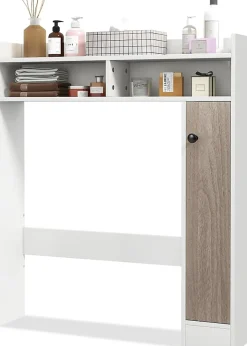 Giantex Armoire WC avec Etagere & 2 Compartiments & Tablettes reglables sur 10 niveaux & Anti-Bascule pour Buanderie Blanc* Meuble De Salle De Bains Faible Profondeur|Meuble Wc