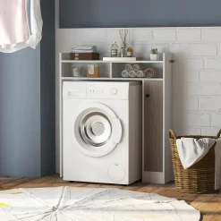 Giantex Armoire WC avec Etagere & 2 Compartiments & Tablettes reglables sur 10 niveaux & Anti-Bascule pour Buanderie Blanc* Meuble De Salle De Bains Faible Profondeur|Meuble Wc