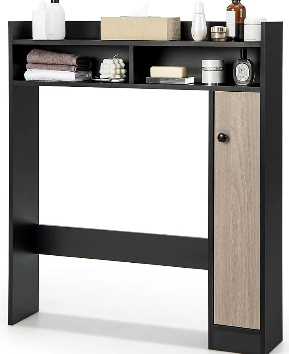 Giantex Armoire WC avec Etagere & 2 Compartiments & Tablettes reglables sur 10 niveaux & Anti-Bascule pour Buanderie Noir