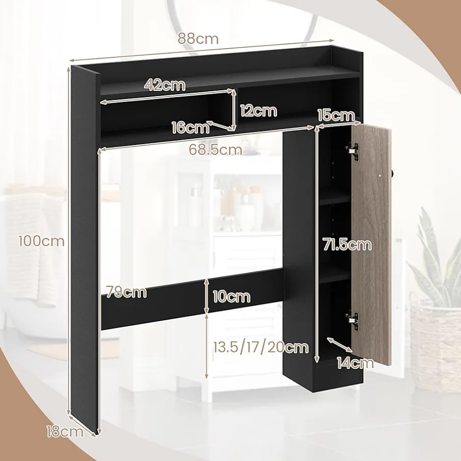 Giantex Armoire WC avec Etagere & 2 Compartiments & Tablettes reglables sur 10 niveaux & Anti-Bascule pour Buanderie Noir