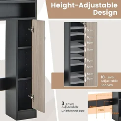 Giantex Armoire WC avec Etagere & 2 Compartiments & Tablettes reglables sur 10 niveaux & Anti-Bascule pour Buanderie Noir