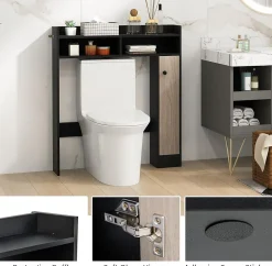 Giantex Armoire WC avec Etagere & 2 Compartiments & Tablettes reglables sur 10 niveaux & Anti-Bascule pour Buanderie Noir