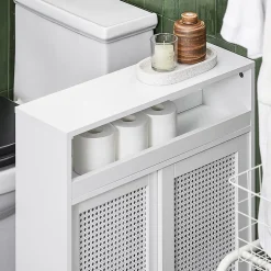 Sobuy Armoire WC Toilettes Compact Roulante avec 2 Portes Coulissantes, BZR119-W,