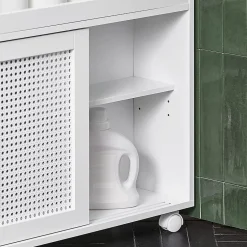 Sobuy Armoire WC Toilettes Compact Roulante avec 2 Portes Coulissantes, BZR119-W,