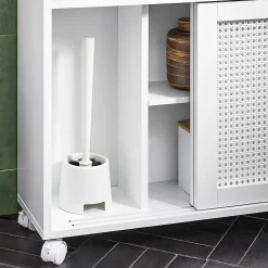 Sobuy Armoire WC Toilettes Compact Roulante avec 2 Portes Coulissantes, BZR119-W,